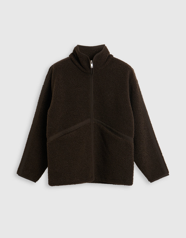 Contrast Binding Funnel Neck Fleece in Chocolate Brown