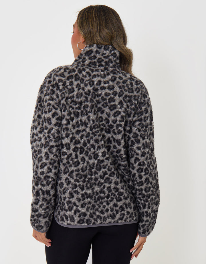 Threadbare Borg Fleece Pull Over in Leopard Print - back view