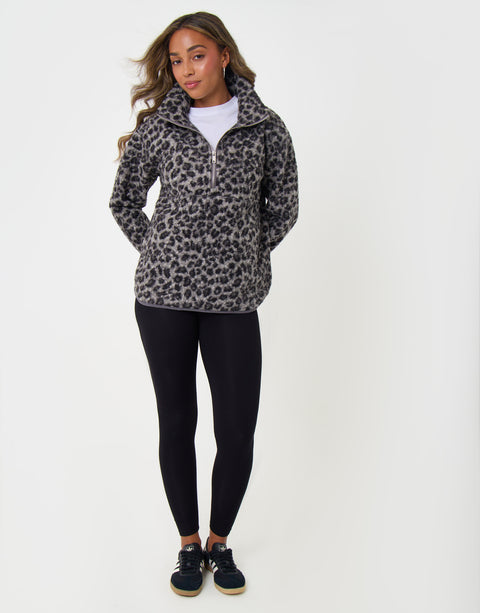 Threadbare Borg Fleece Pull Over in Leopard Print - full body
