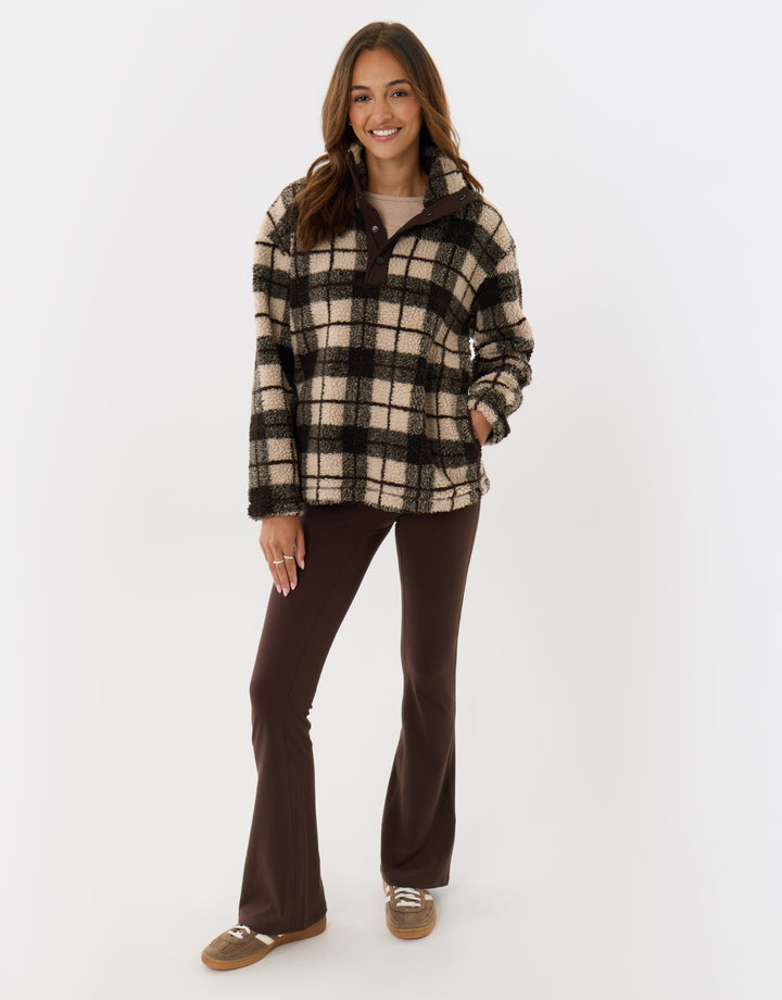 Borg Funnel Neck Fleece in Ecru Check