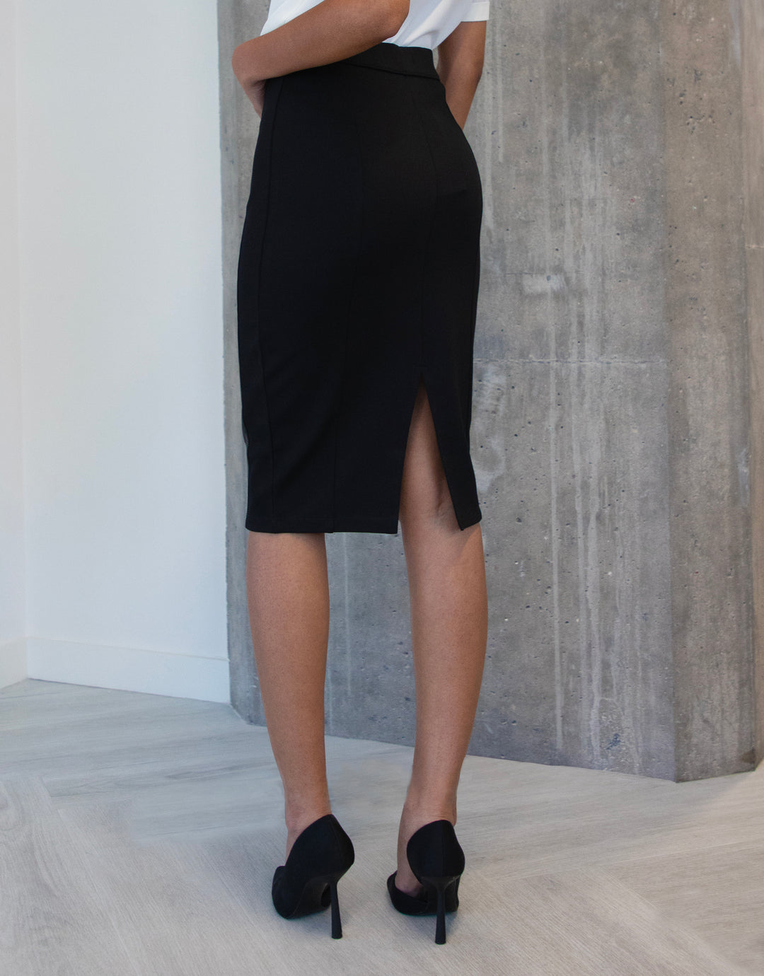 Black PU Panel Ponte Skirt