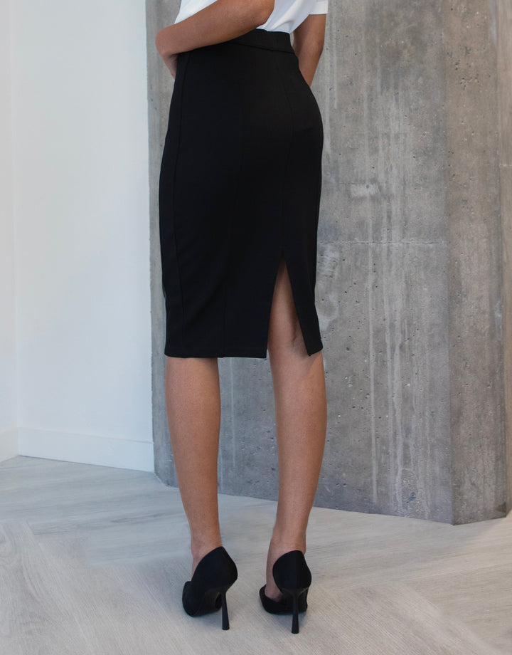 Black PU Panel Ponte Skirt