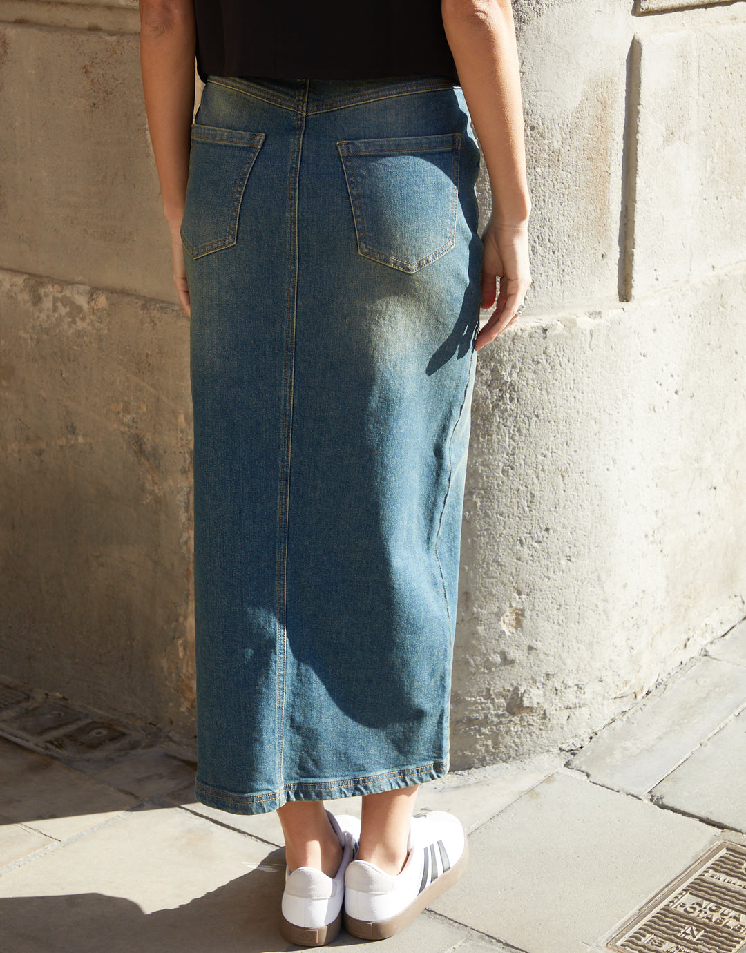 Vintage Wash Maxi Denim Skirt