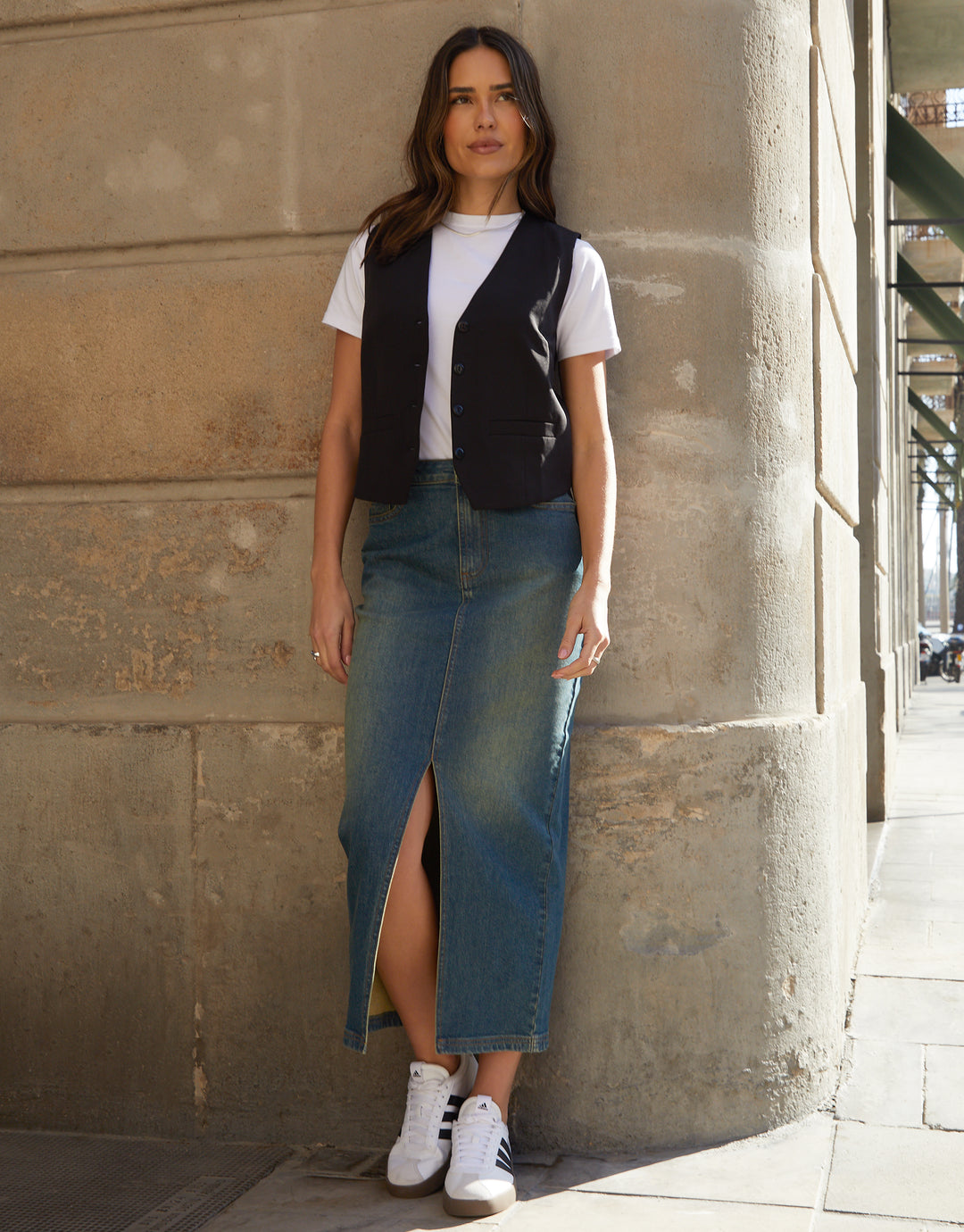 Vintage Wash Maxi Denim Skirt