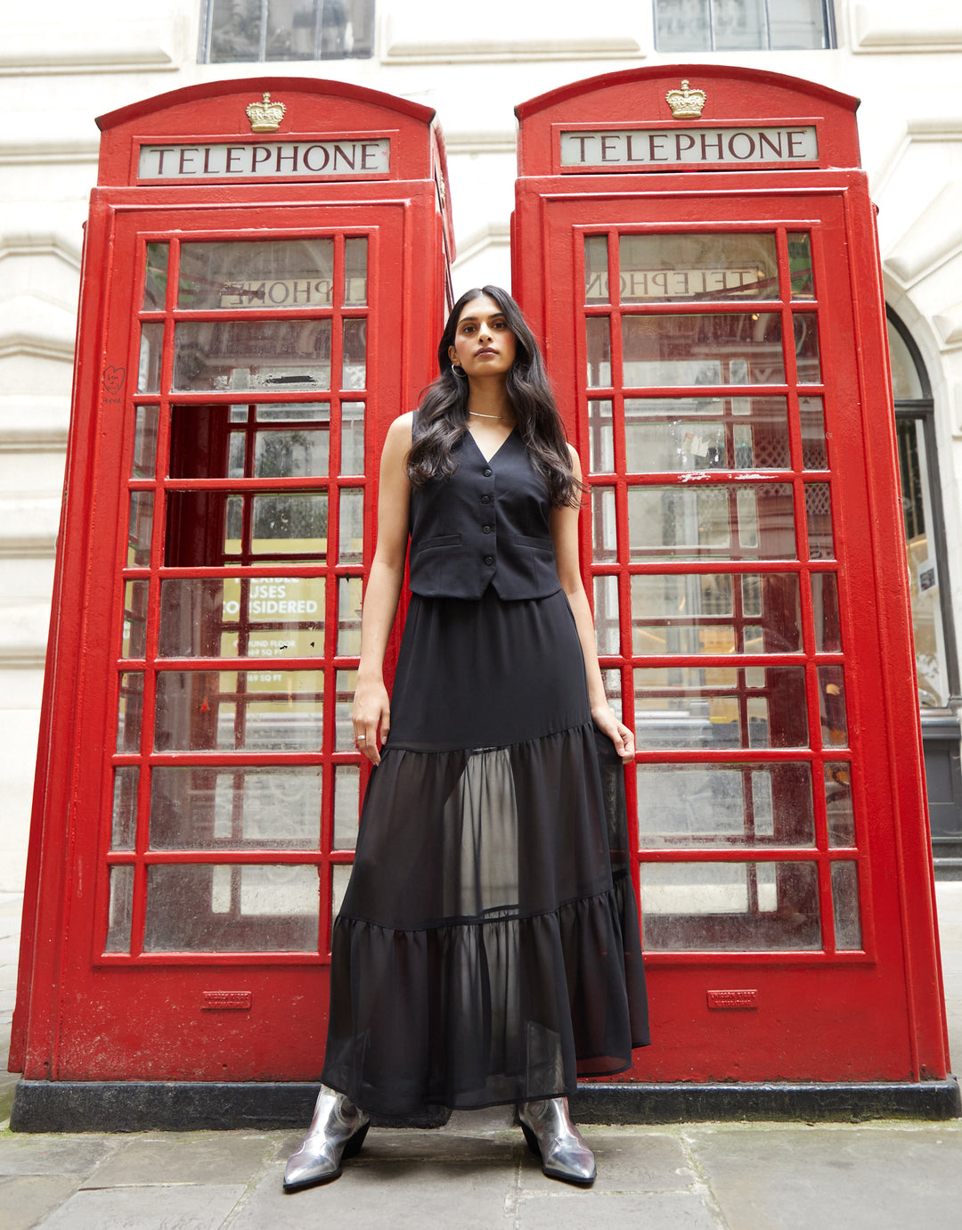 Black Chiffon Tiered Frill Maxi Skirt