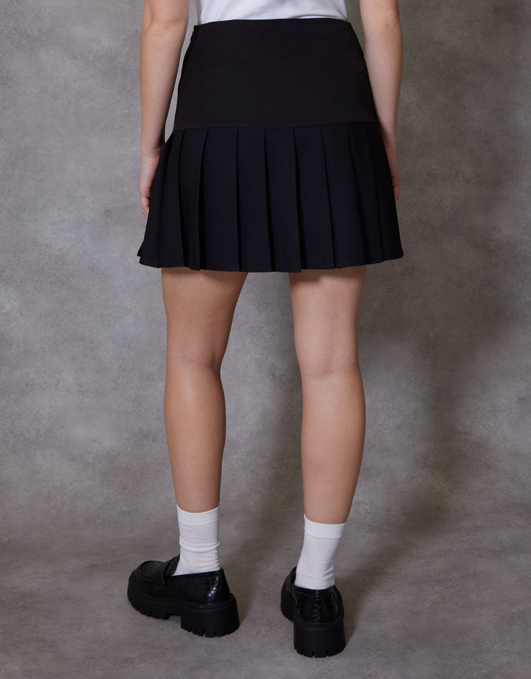 Black Stretch Mini Pleated Tennis Skirt