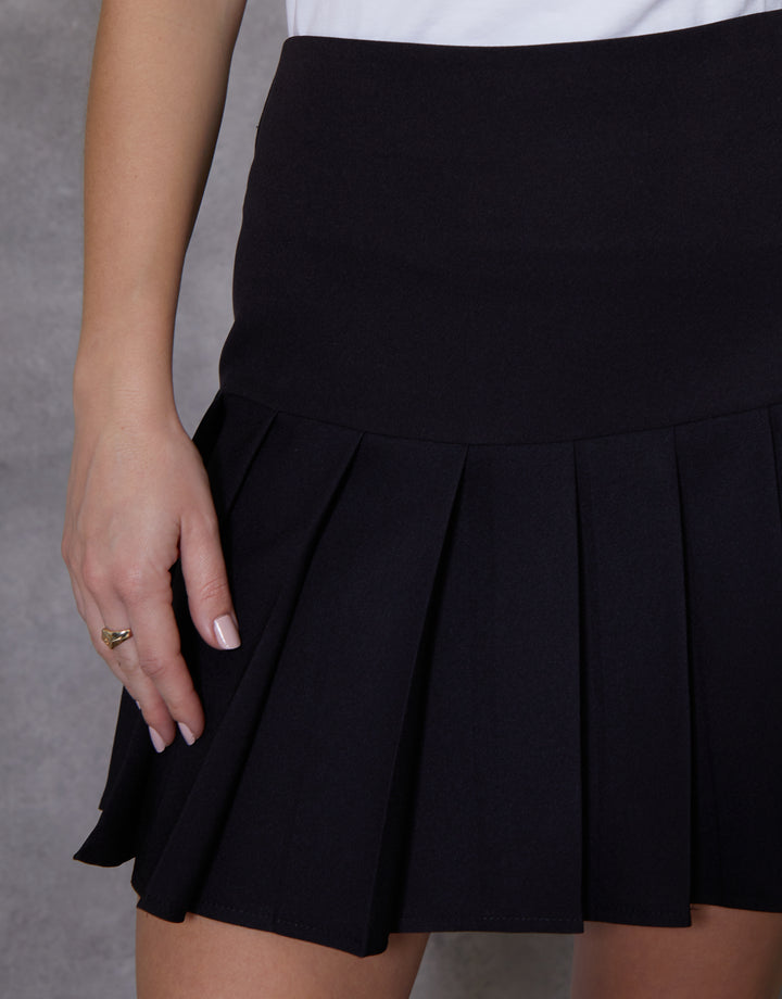 Black Stretch Mini Pleated Tennis Skirt