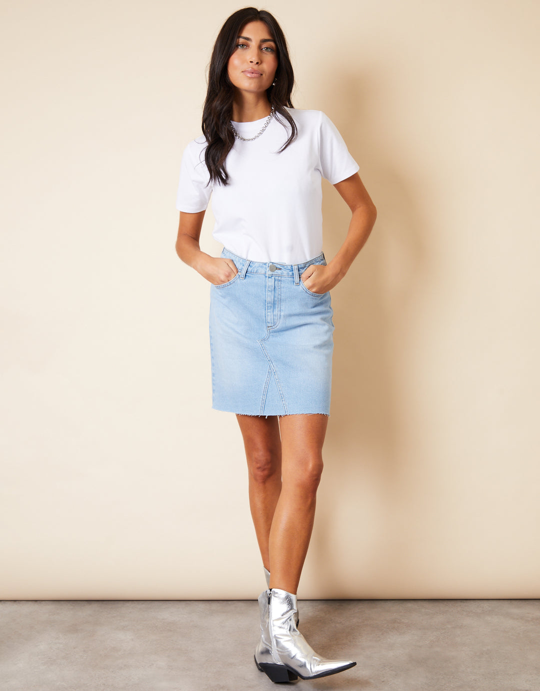 Raw Hem Denim Mini Skirt in Light Wash