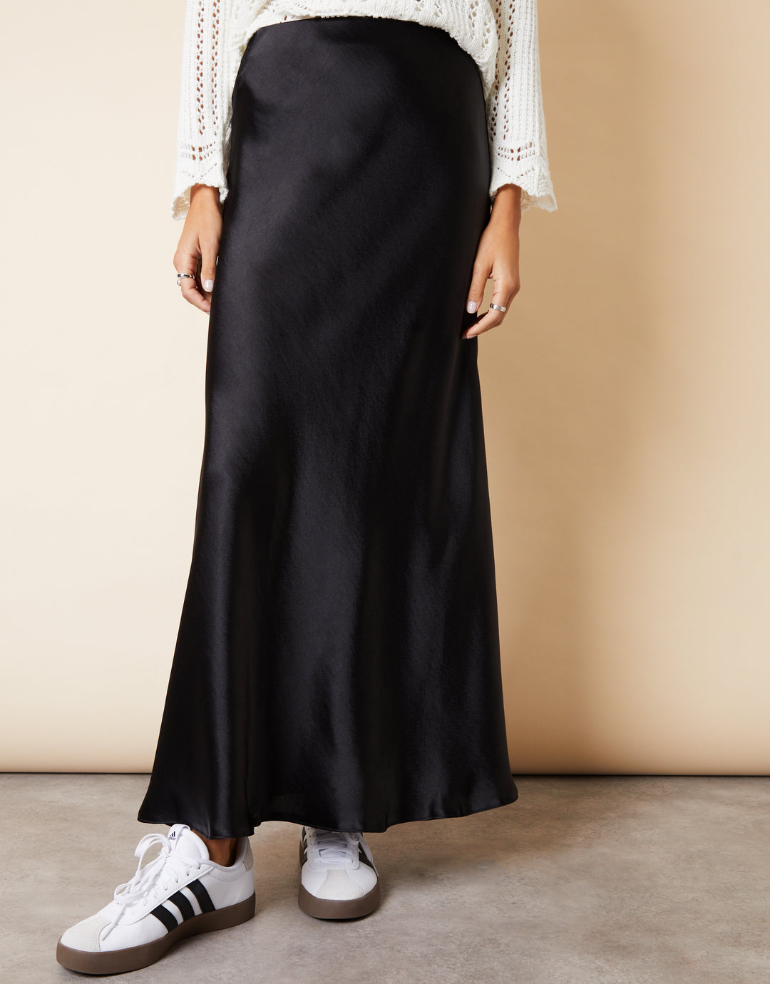 Black Maxi Satin Slip Skirt