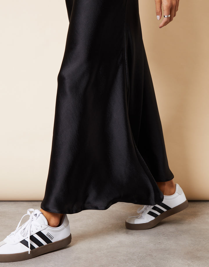 Black Maxi Satin Slip Skirt