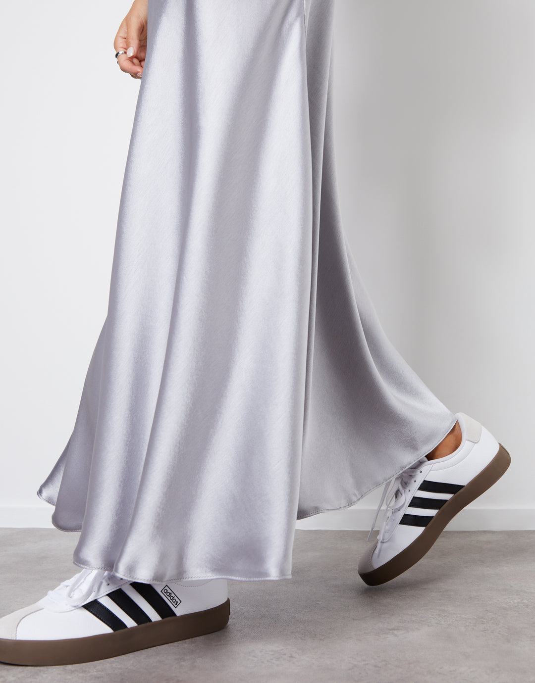Silver Maxi Satin Slip Skirt