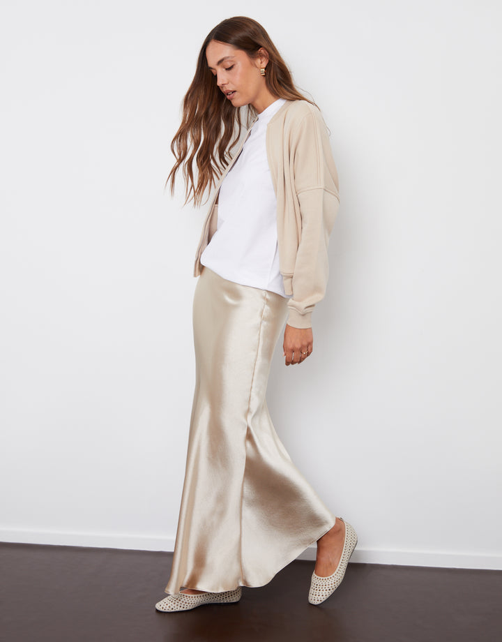 Champagne Maxi Satin Slip Skirt