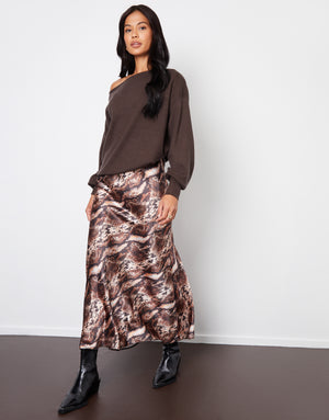 Snake Print Maxi Satin Slip Skirt