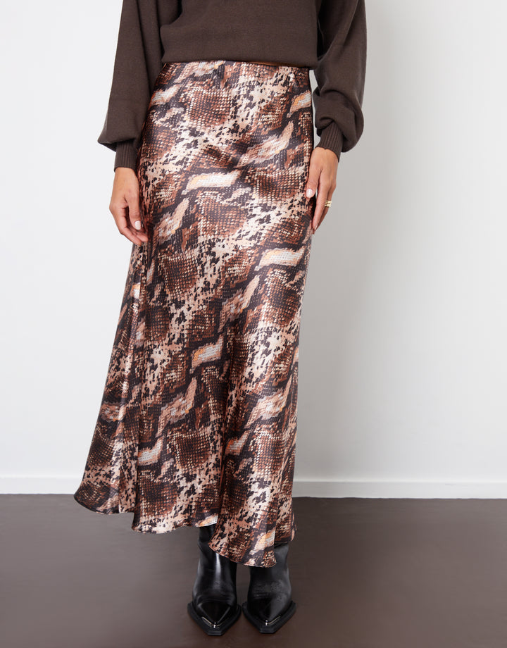 Snake Print Maxi Satin Slip Skirt
