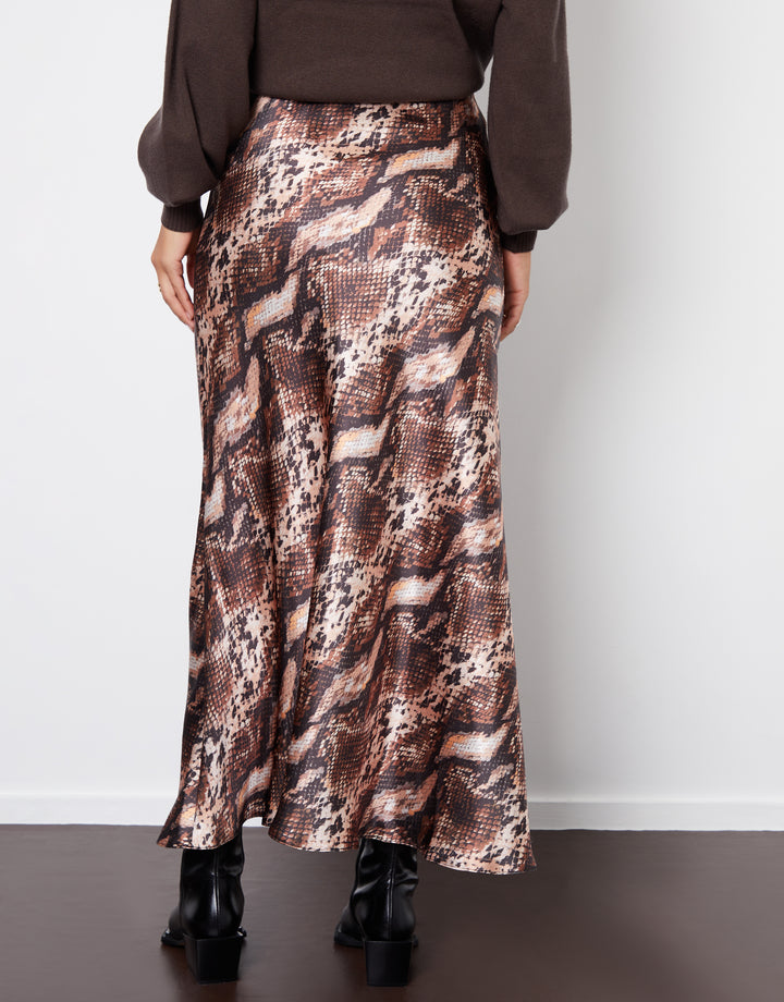 Snake Print Maxi Satin Slip Skirt