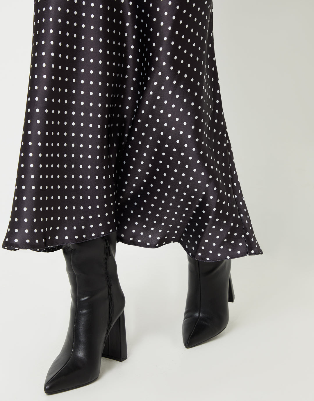 Black Polka Dot Print Maxi Satin Slip Skirt