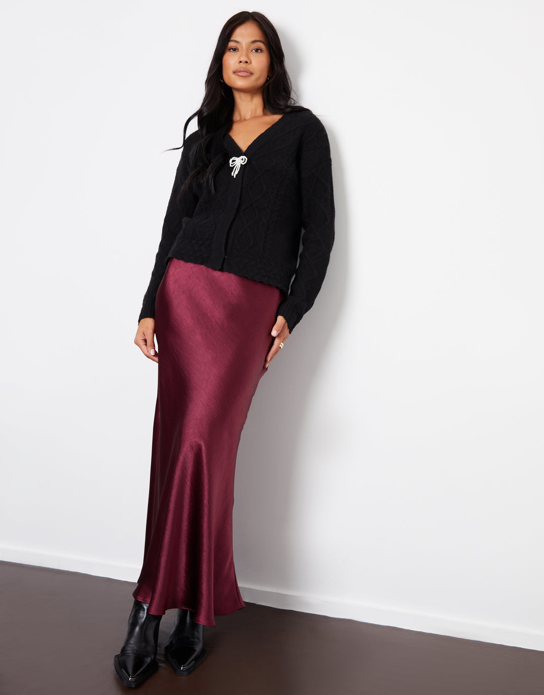 Burgundy Maxi Satin Slip Skirt