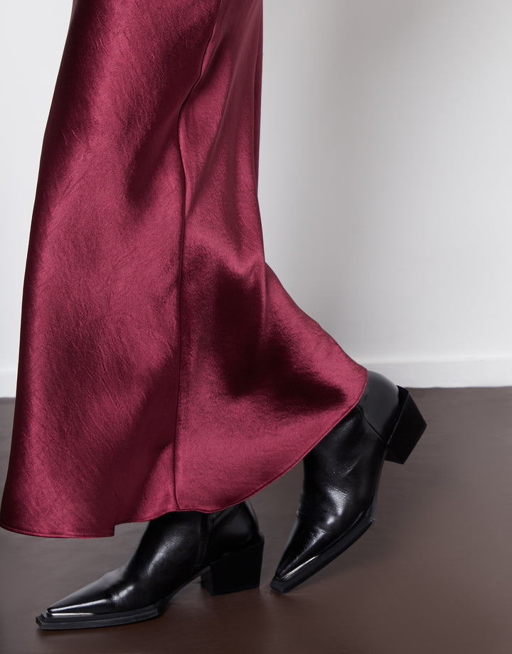 Burgundy Maxi Satin Slip Skirt