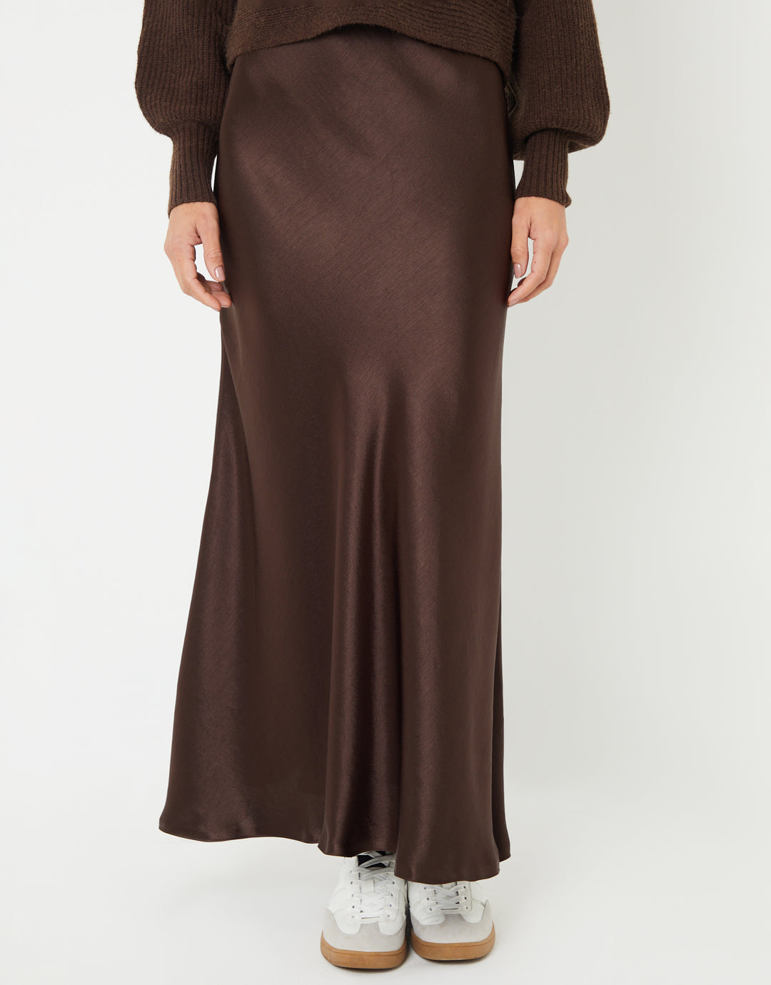 Chocolate Brown Maxi Satin Slip Skirt