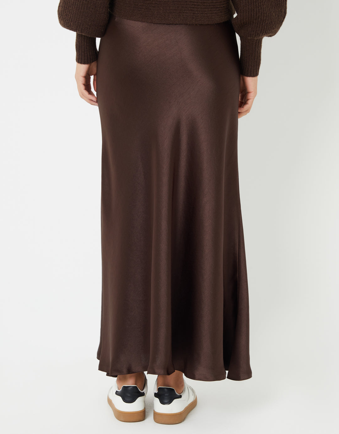 Chocolate Brown Maxi Satin Slip Skirt