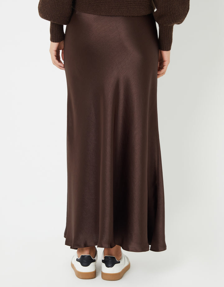 Chocolate Brown Maxi Satin Slip Skirt