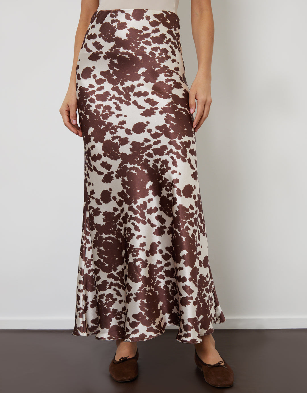 Cow Print Maxi Satin Slip Skirt