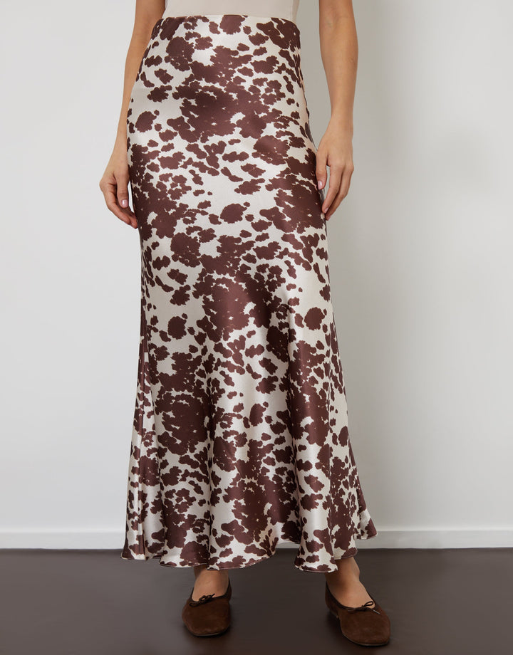 Cow Print Maxi Satin Slip Skirt