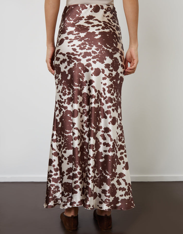 Cow Print Maxi Satin Slip Skirt