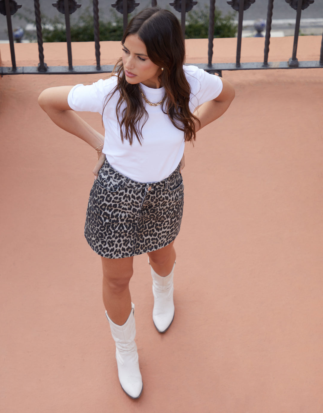 Leopard Print Denim Mini Skirt