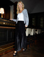 Black Velvet Flared Pull On Maxi Skirt