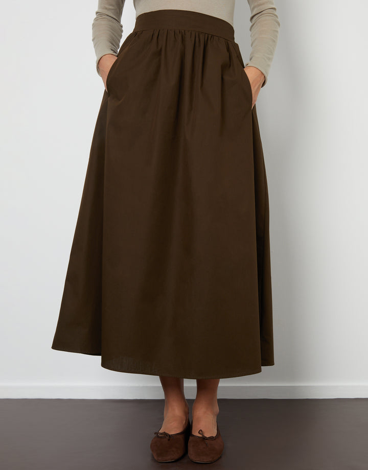 Chocolate Brown Maxi Skirt with Pockets