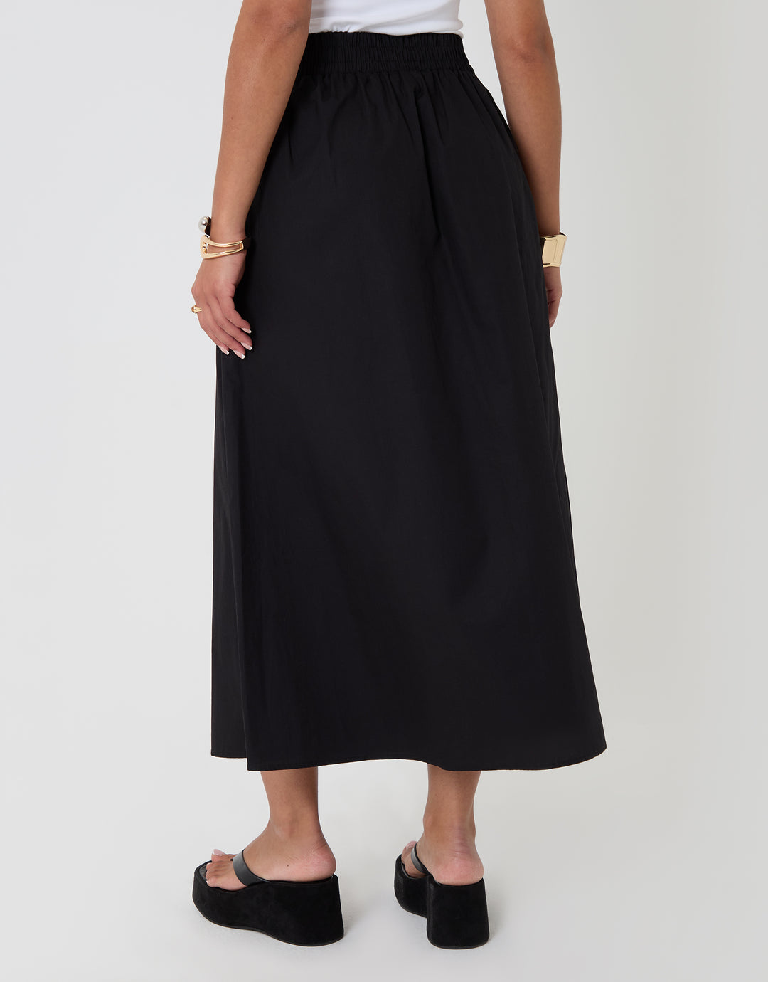 Threadbare Midaxi Skirt with Pockets in Black - back view
