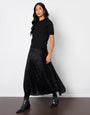 Black Embellished Mesh Velvet Maxi Skirt