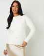 Brushed Knitted Diamante Embellished Jumper in Cream