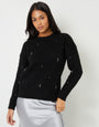 Black Brushed Knitted Diamante Embellished Jumper