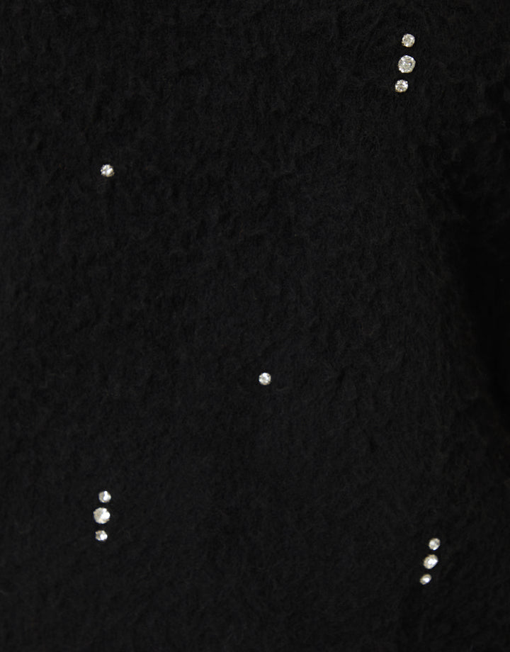Black Brushed Knitted Diamante Embellished Jumper