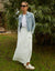 Floral Ditsy Print Shirred Pull On Linen Blend Midaxi Skirt in White