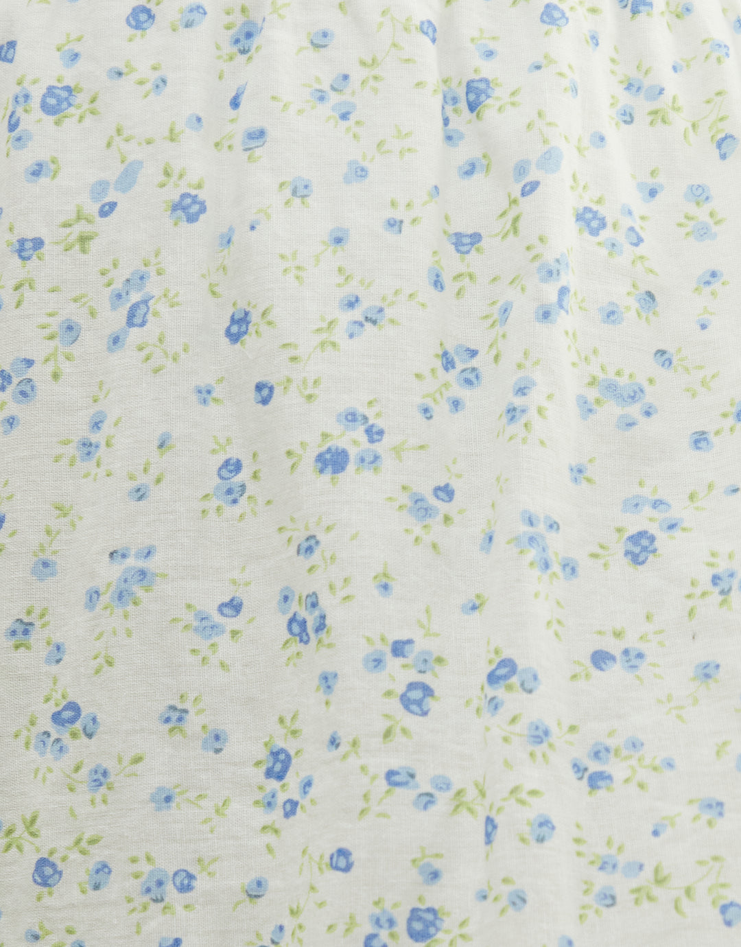 Floral Ditsy Print Shirred Pull On Linen Blend Midaxi Skirt in White