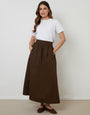 Chocolate Brown Cotton Poplin Skirt with Pockets