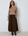 Chocolate Brown Cotton Poplin Skirt with Pockets