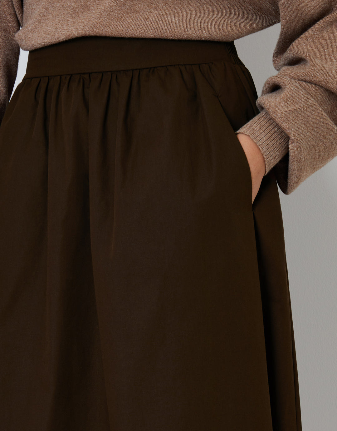 Chocolate Brown Cotton Poplin Skirt with Pockets