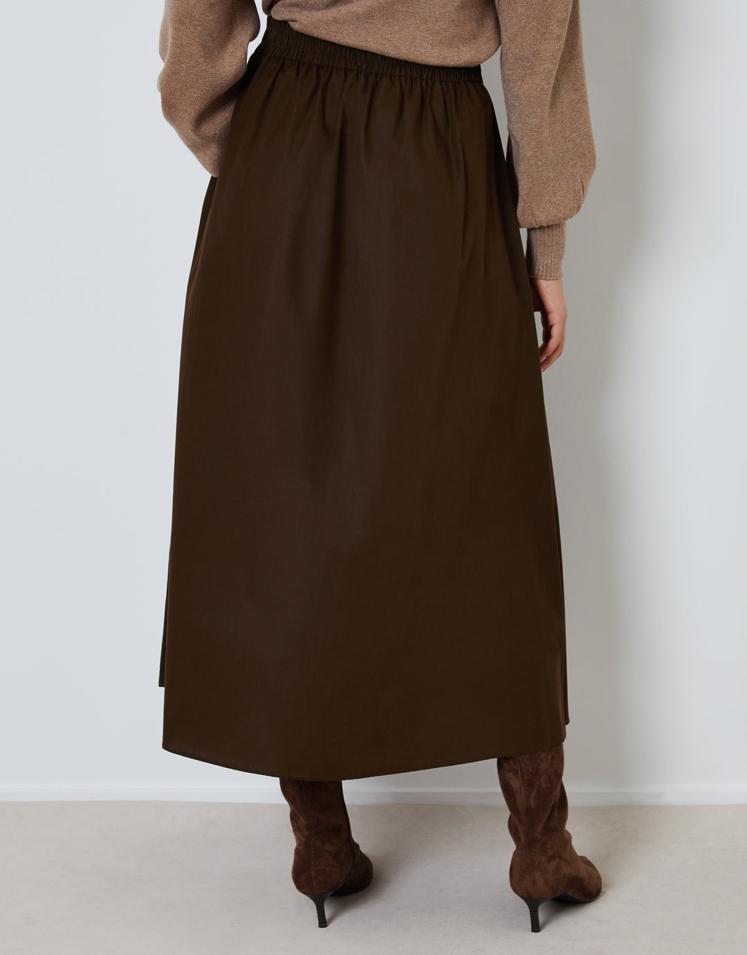 Chocolate Brown Cotton Poplin Skirt with Pockets