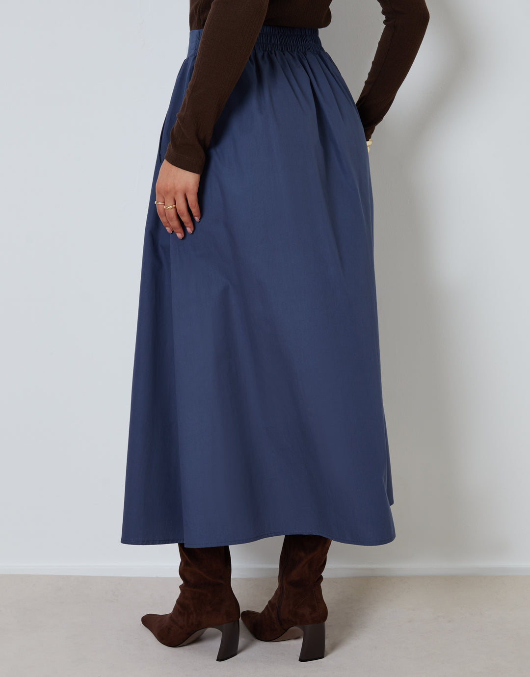 Blue Cotton Poplin Skirt with Pockets