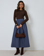 Blue Cotton Poplin Skirt with Pockets