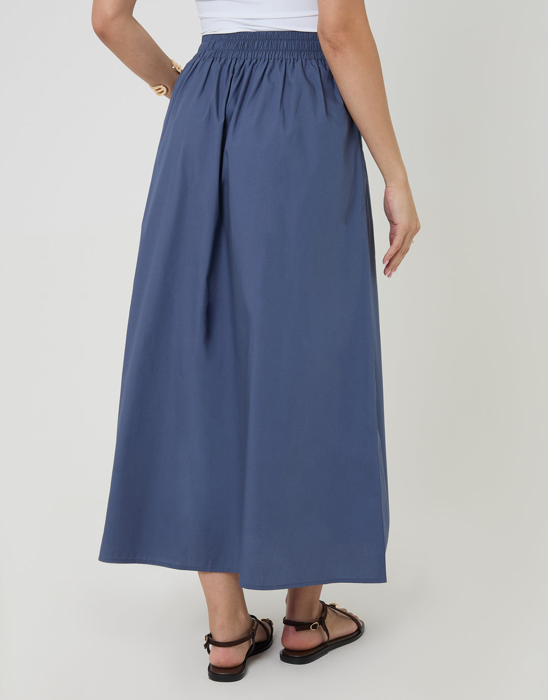 Threadbare Cotton Poplin Skirt with Pockets in Blue - back view