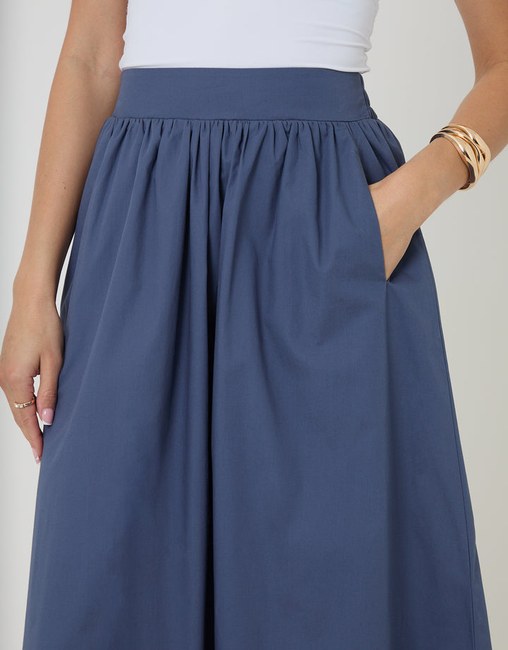 Threadbare Cotton Poplin Skirt with Pockets in Blue - close up