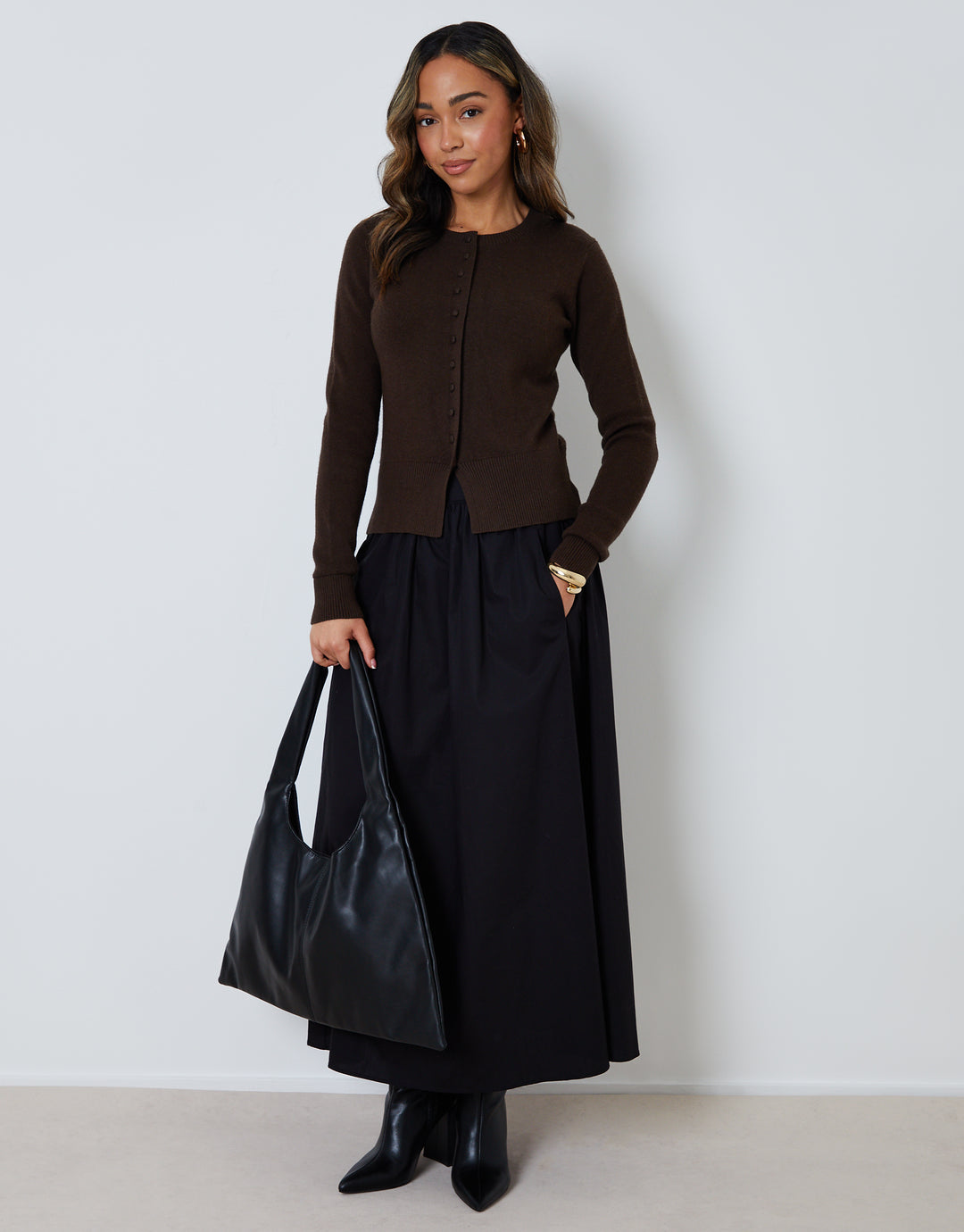 Black Cotton Poplin Skirt with Pockets