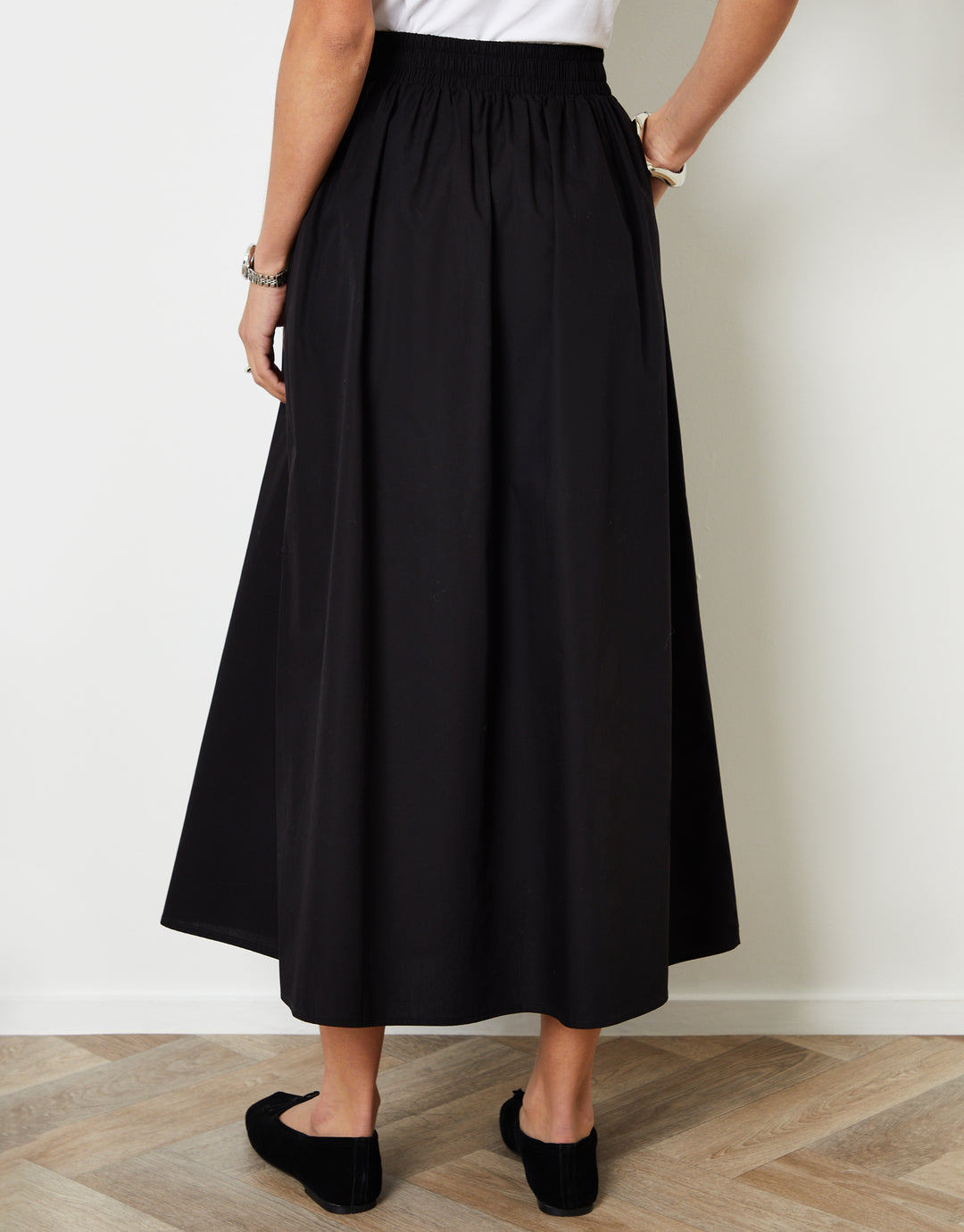 Black Cotton Poplin Skirt with Pockets