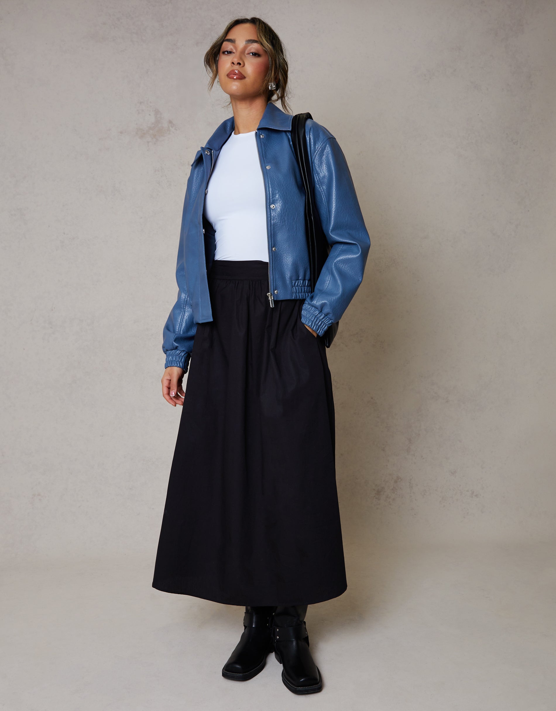 Threadbare Women's Cotton Poplin Maxi Skirt in Black