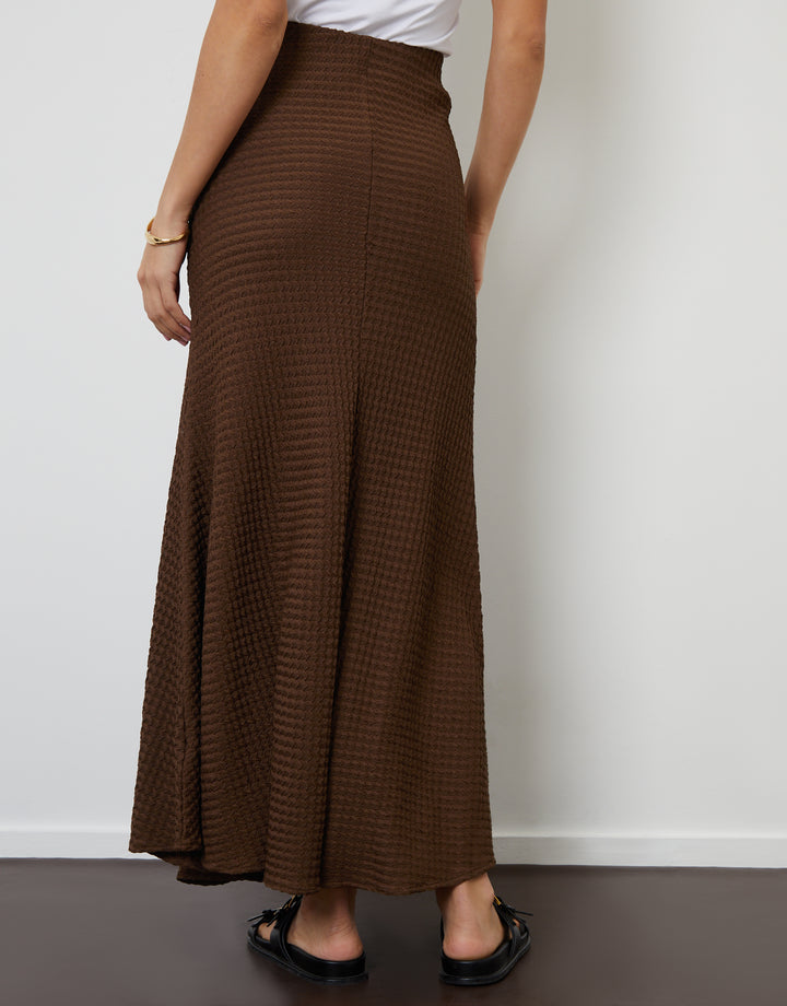 Chocolate Brown Textured Jersey Pull-On Maxi Skirt